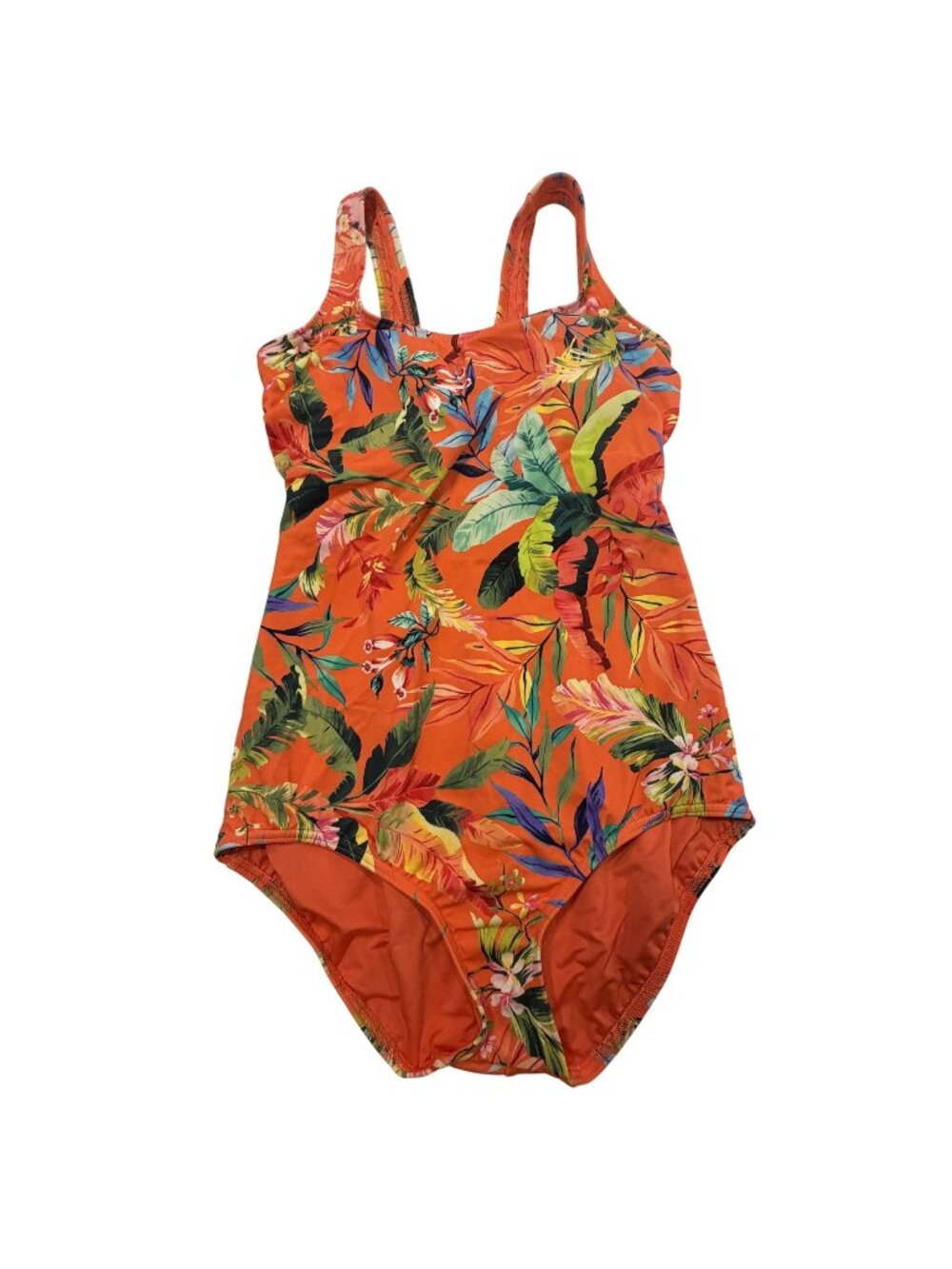 NWOT Lands End Floral One-Piece Swimsuit iz 10 Orange Multicolor Tropical Print